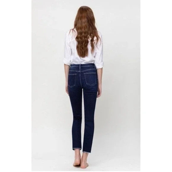 Vervet By Flying Monkey High Rise Cropped Raw Hem Denim Jeans Dark Wash Size 29 - Picture 4 of 14